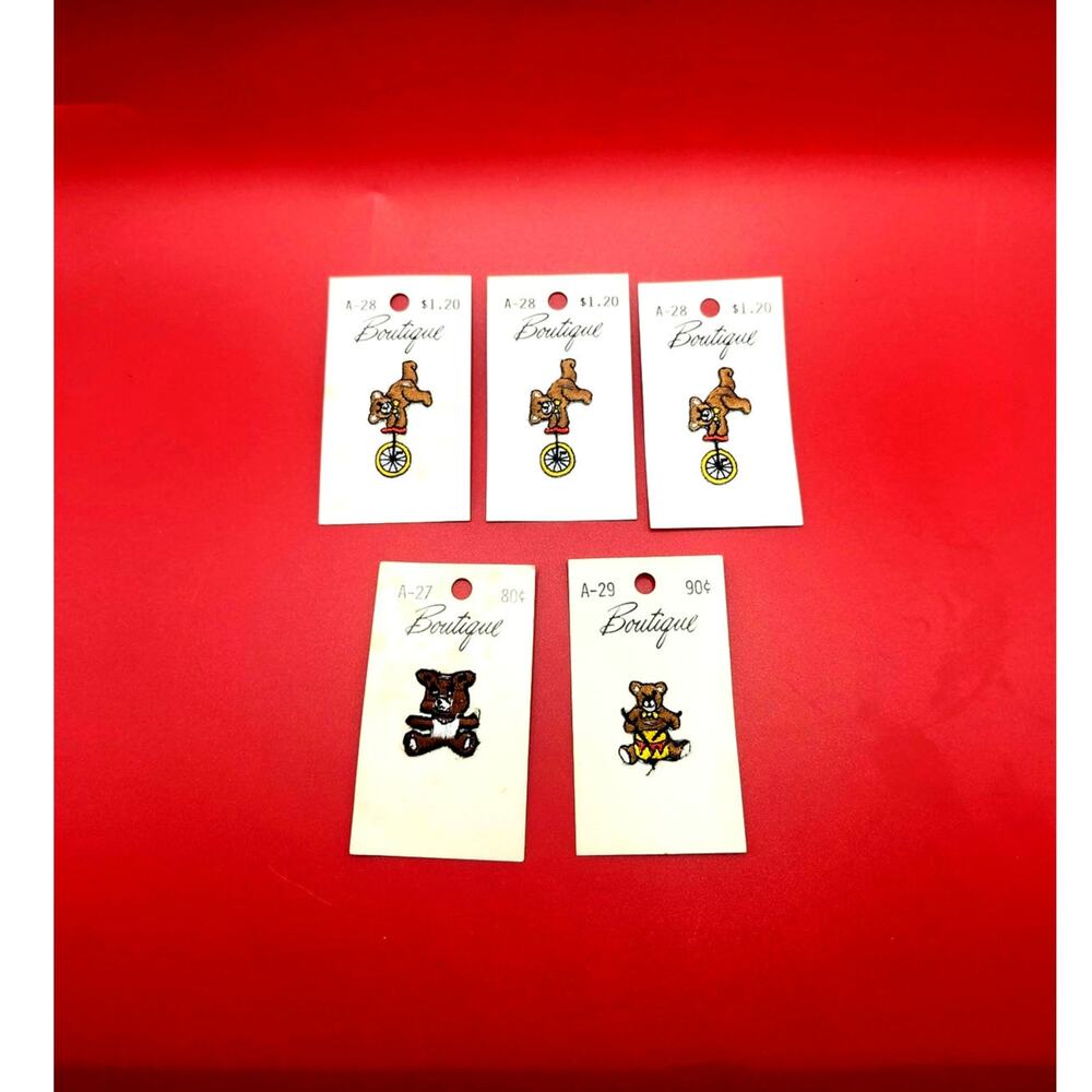 5 Vintage Sew-on Circus Bears Small Appliques Patches Craft Sewing Needle Work